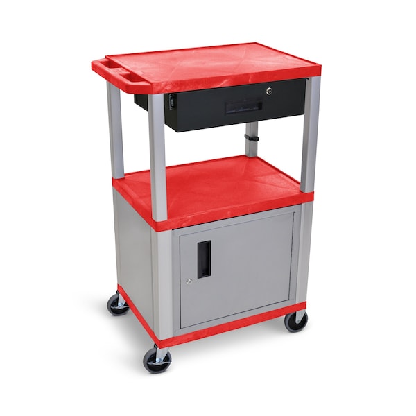 AV Cart - 42"H - Three Shelves with Cabinet, Drawer and Electric